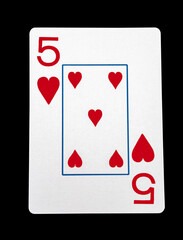Five of hearts card with clipping path