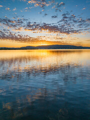Pretty sunrise waterscape with low clouds