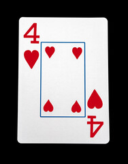 Four of hearts card with clipping path