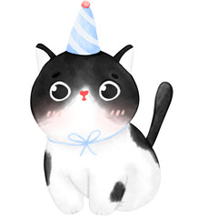 Happy Birthday Cat, Funny Cat, Cat illustration, Watercolor