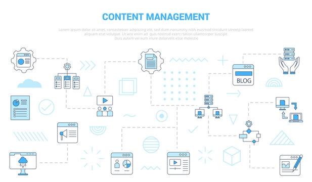 content management concept with icon set template banner with modern blue color style