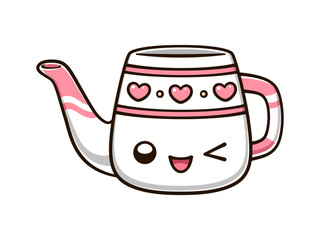 Ceramic watering can pot cute kawaii cartoon illustration. Gardening farming agriculture clipart.