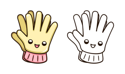 Gardening rubber gloves kawaii cartoon line art illustration. Gardening farming agriculture coloring book page activity worksheet for kids