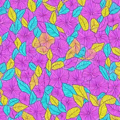 Fototapeta na wymiar flower and leaf repetitive pattern background colorful pen line drawing