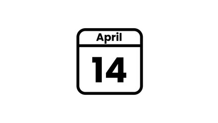 14 April calendar icon animation. Luma matte with transparent background 4K resolution