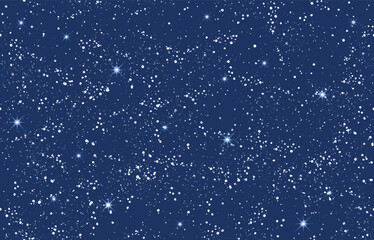 Astrological boho banner with shining stars, space pattern on blue background for zodiac. Vector illustration, tarot ornament, modern background with copy space.