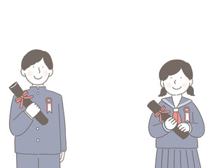 卒業証書と生徒たち