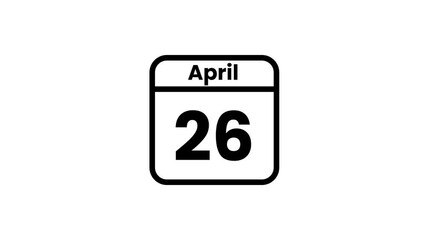 26 April calendar icon animation. Luma matte with transparent background 4K resolution