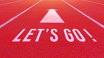Word go written on an athletics track for business planning strategies and challenges or career path opportunities and change, road to success concept