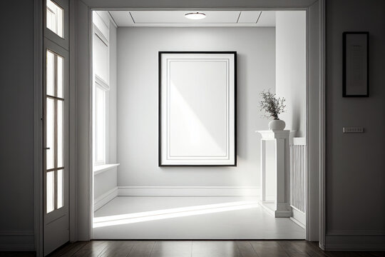 White empty frame hanged in room