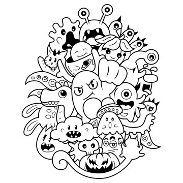 Hand drawn of cute monster doodle 