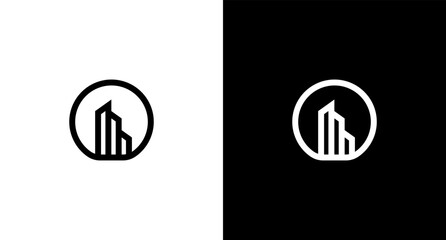 Architecture building logo vector monogram black and white icon style Design template