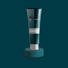 3d render mockup packaging for male and female facial care products with podium