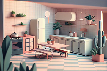 3d isometric modern living room