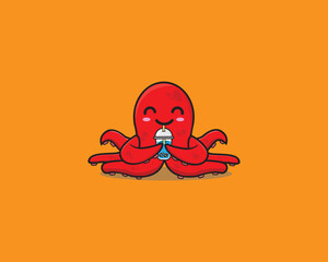 Cute Octopus drink boba vector design
