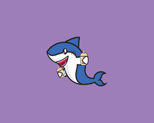 Cute Shark Drink Boba Vector Design
