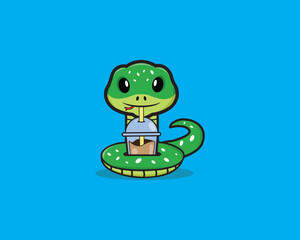 Cute Snake Drink Boba Vector Design