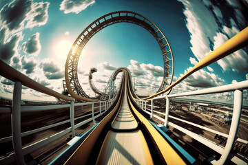 point of view of a roller coaster , ai generated - obrazy, fototapety, plakaty
