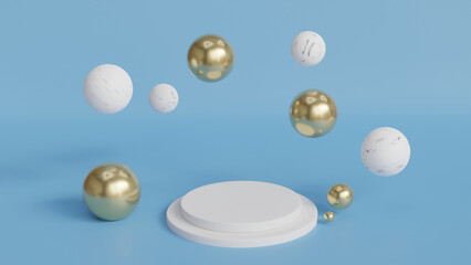 Blue abstract 3D circle backdrop for cosmetic products. Collection of elegant geometric backgrounds with copy space.