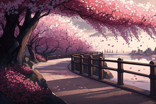 cherry blossom day park , ai generated