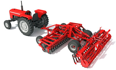Farm Tractor 3D rendering on white background