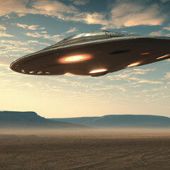 Fototapeta na wymiar UFO Flying Over a Desert