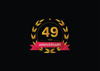49 year anniversary celebration. Anniversary logo with ring and elegance golden color isolated on black background, vector design for celebration.