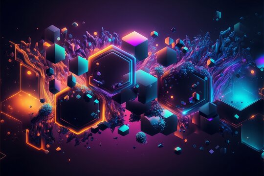 Abstrakter Cyper & Technologie Background. Futuristisch und Farbenfroh f&uuml;r Cyperpunk und Technik Freaks. K&uuml;nstliche Intelligenz.
