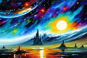 An expensive painting space sky illustration