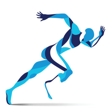 Trendy stylized illustration Paralympic movement, running man, line vector silhouette of Paralympic running