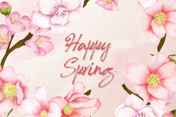 Fototapeta na wymiar Happy Spring. Welcome spring background with floral blossom. Vector Illustration. 