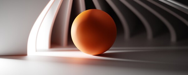 Orange ball in abstract room.
