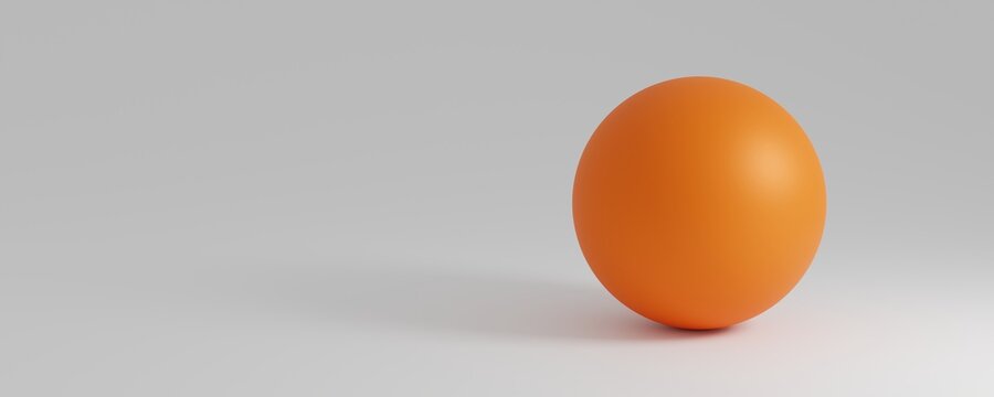 Orange ball on white background. Minimal 3D background illustration. Orange sphere shape object on empty bright white background.