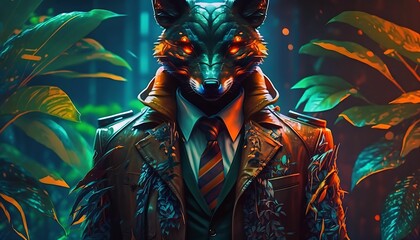 Portrait of fox in a business suit with Generative AI Technology.