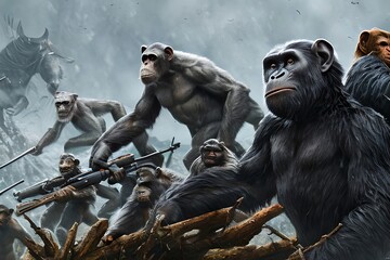 Illustration of the apes ready for war