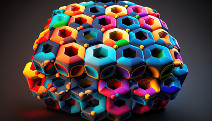 Abstract 3D geometric shape of colorful hexagons, generative Ai