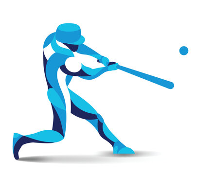Trendy stylized illustration movement, baseball player, line vector silhouette of baseball man.