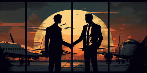 silhouette of two persons shake hand in business suite for a business partnership deal