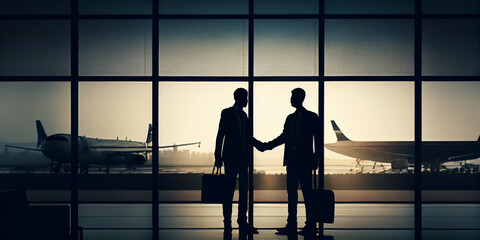 silhouette of two persons shake hand in business suite for a business partnership deal