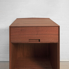 Wooden modern table with drawers, old wood cupboard with drawers