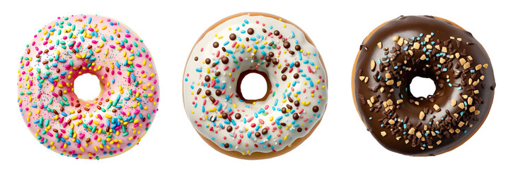 Cutout donuts on transparent background. Generative AI image