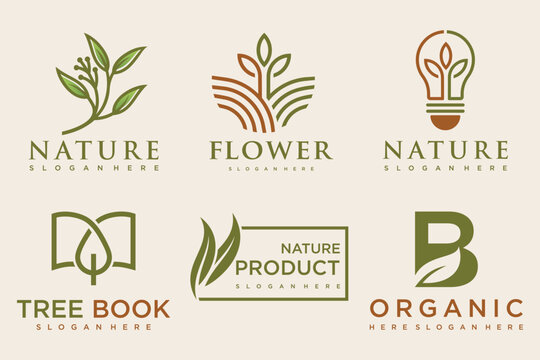 Natural product icon set logo design vector template.