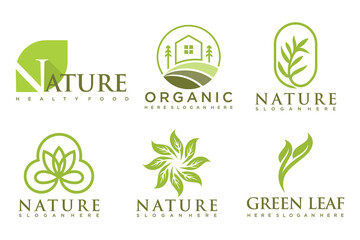 Set of modern natural and organic products logo templates and icons