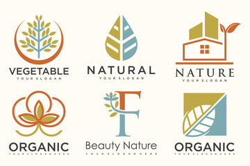 Set of modern natural and organic products logo templates and icons