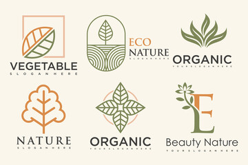 Fototapeta na wymiar Set of modern natural and organic products logo templates and icons