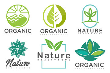 Set of modern natural and organic products logo templates and icons