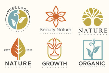 Set of modern natural and organic products logo templates and icons