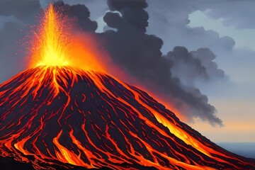 An expensive painting illustration of volcano and lava