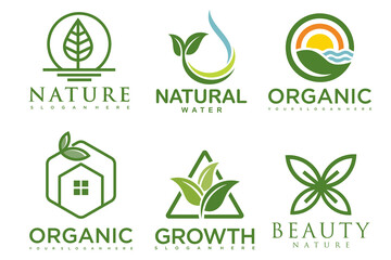 Fototapeta premium Set of modern natural and organic products logo templates and icons