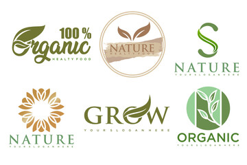Set of modern natural and organic products logo templates and icons